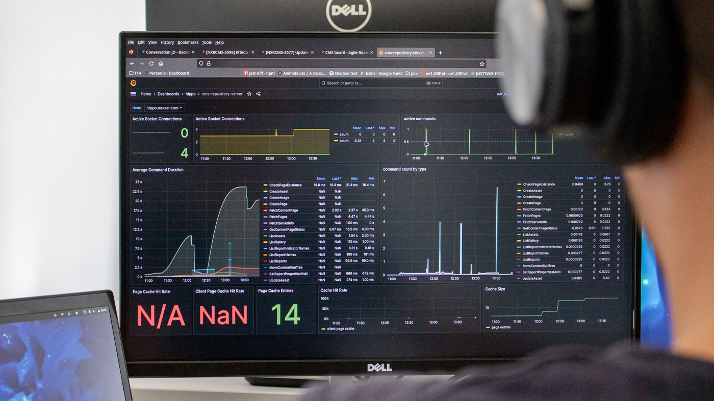 infrastructrure expert checking vitals of our servers displayed on a computer screen (Photo)